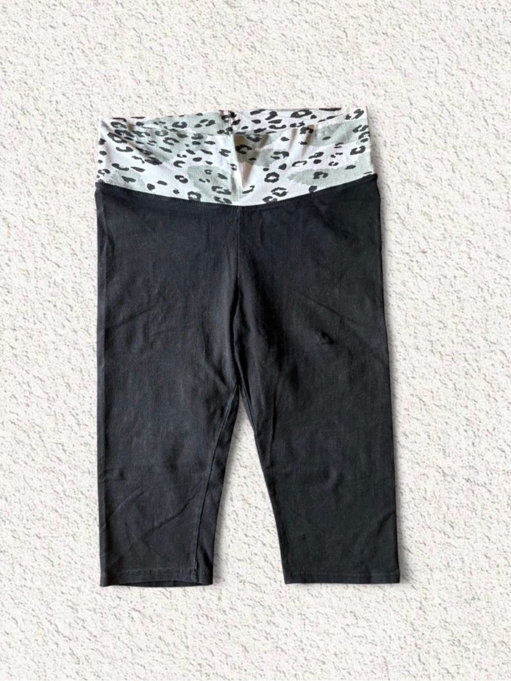 MIA Black Capri Leggings with Leopard Print Waistband